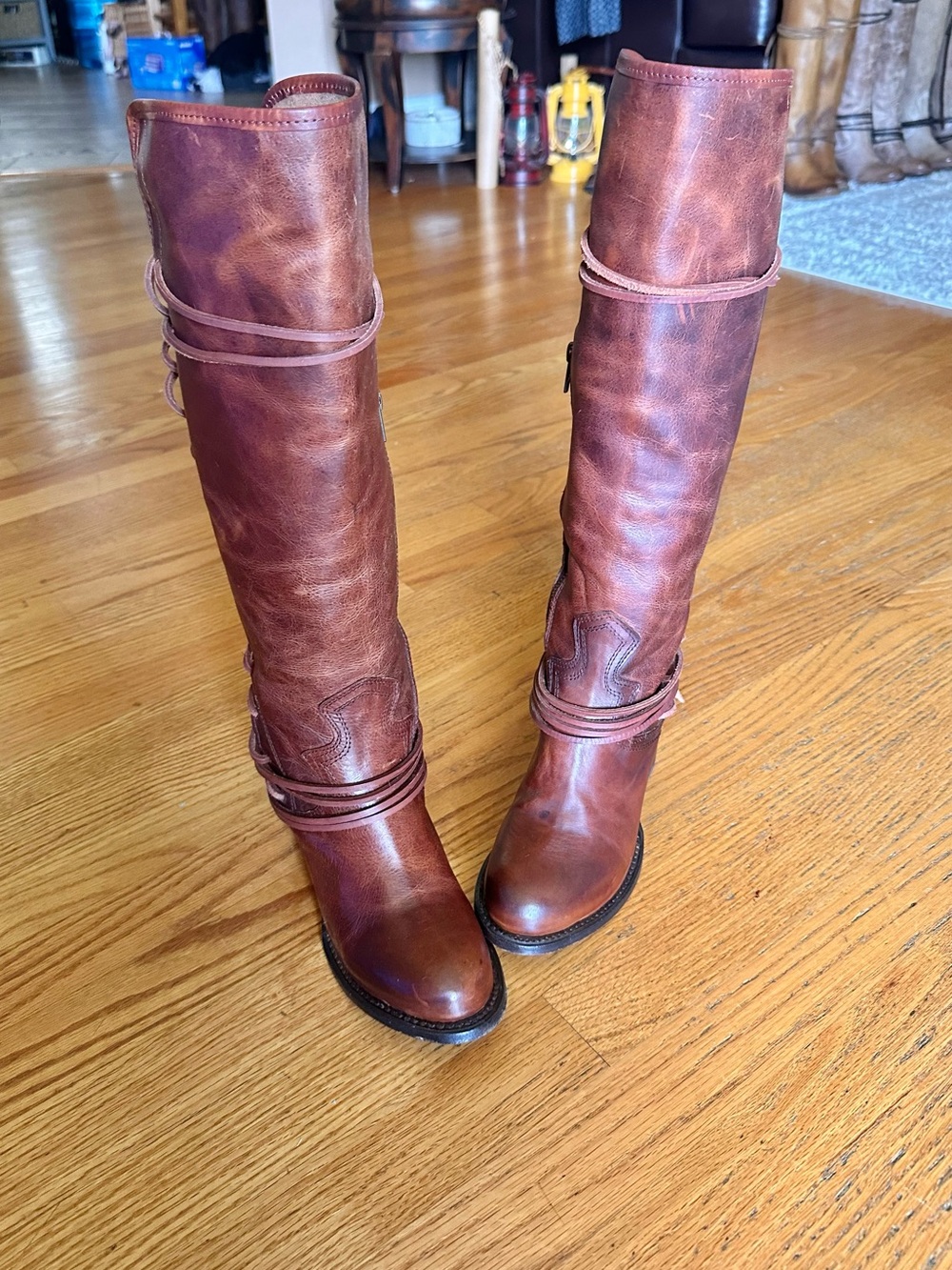 freebird Tall Lace-Up Leather Riding Boots - Chestnut Brown